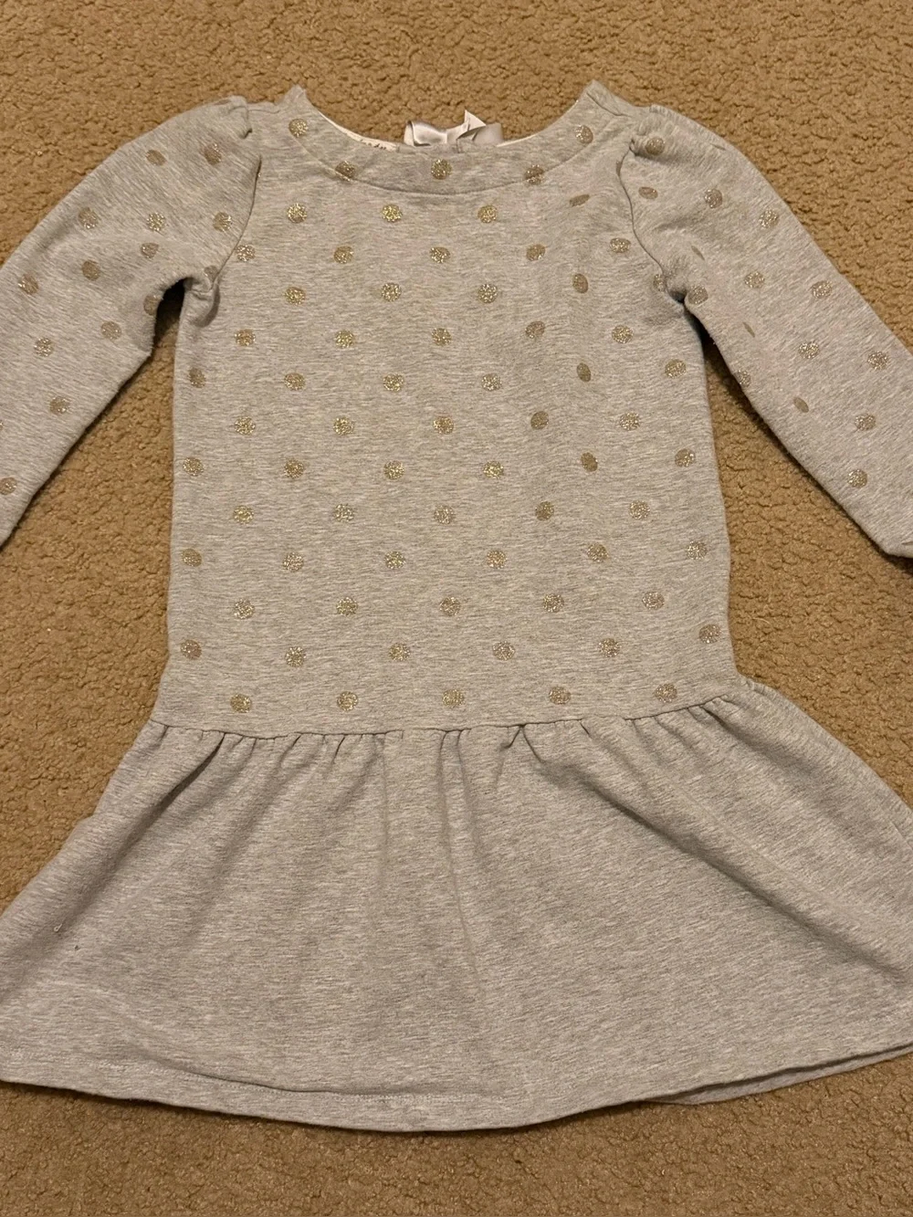 Girls' Grey Dress with Gold Polka Dots